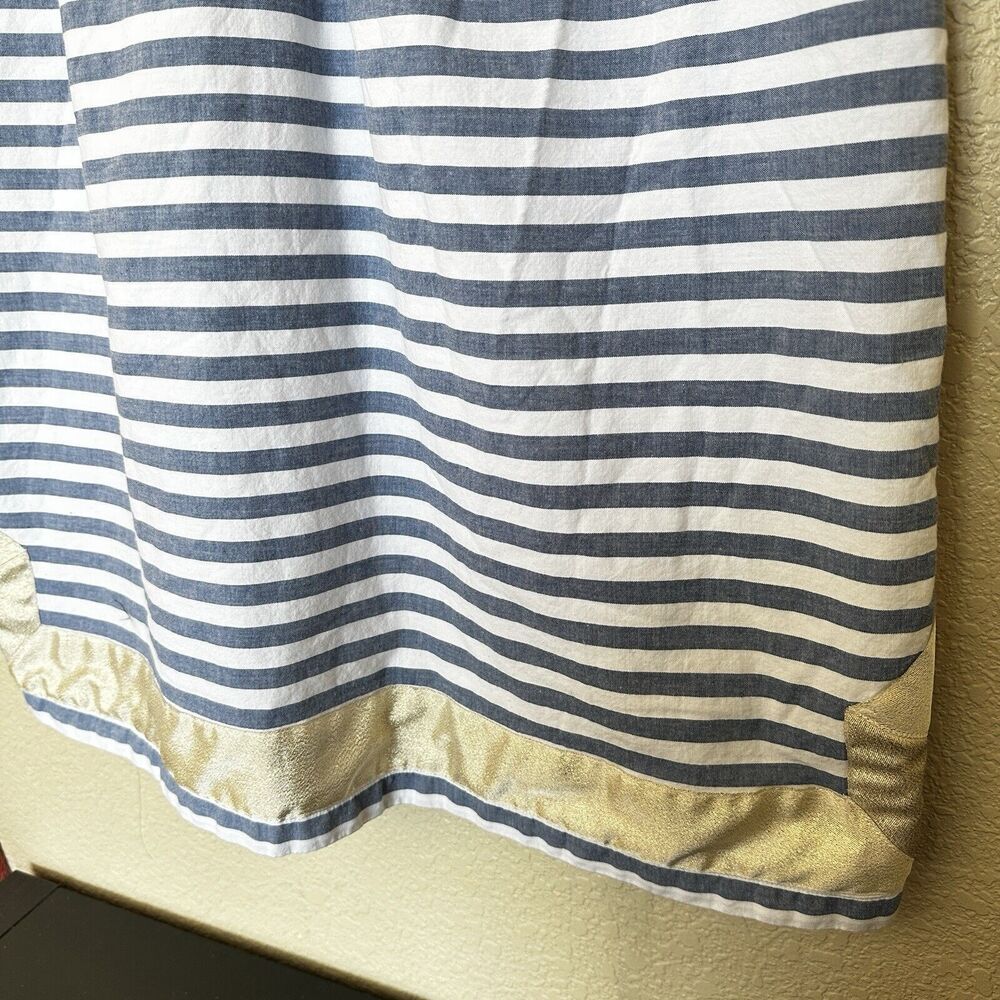 Eliza J Dress Gold Metallic Mandarin Collar Sleeveless Shift Dress Blue Stripes - Picture 6 of 8